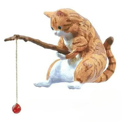 Lovely  Fishing Cat Fishbowl Fishing Figure Fisherman Figurine Cat Fishing Rod Seals Figures Cat Decoration Interior Accessories