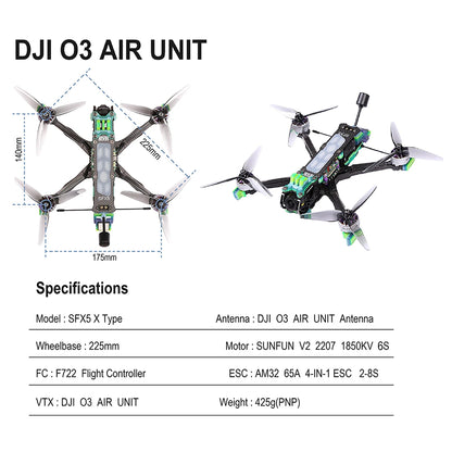 DYS SFX5 X Type 5 Inch Freestyle FPV Drone 6S HD O3 Carbon Fiber FPV Racing Drone
