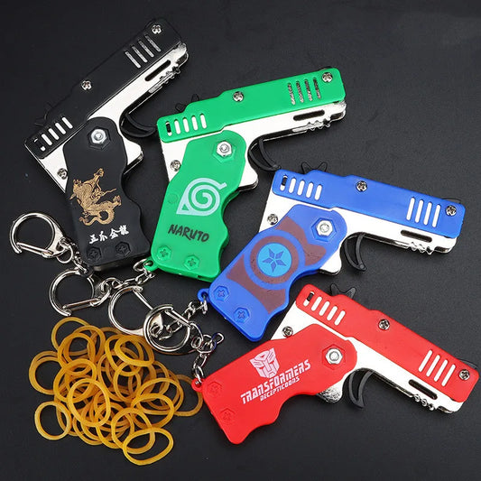 1PCS keychain gun 60 rubber bands rubber band gun Shooting Pistol Alloy Kid Outdoor Party metal gun gift boyfriend Gift Funny