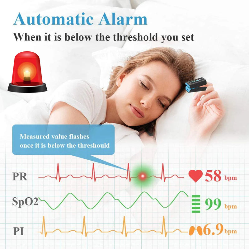 Bluetooth Finger Pulse Oximeter Sleep Monitoring Alarm Blood Oxygen Heart Rate Saturation Meter Internal Storage Log Data