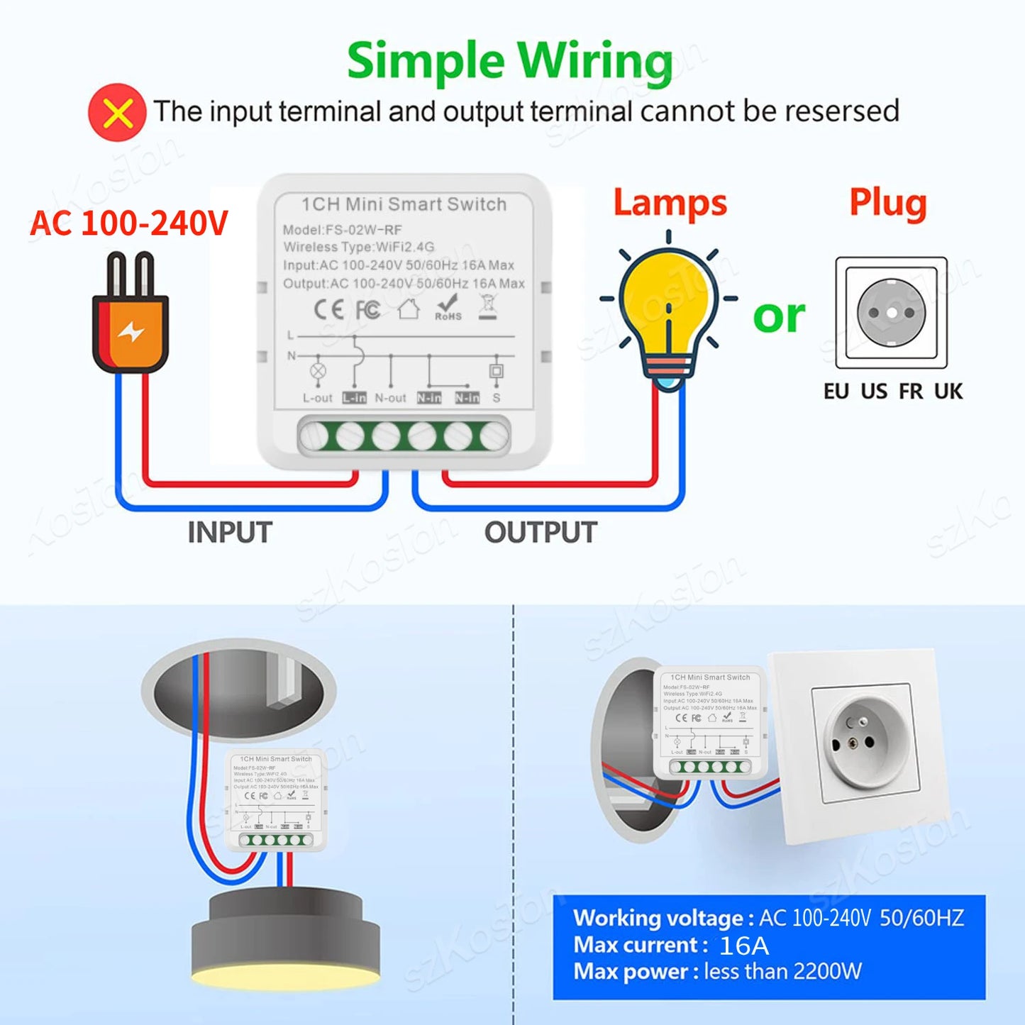 RF433 + WiFi Smart Switch 2in1 Function Tuya 16A Mini Light Switch Relay Smart Life APP Wireless Control Voice for Alexa Google
