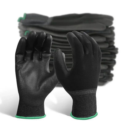 10 pairs Black Pu Gloves Polyester Shell Customized With Pu Coated Palm Safety Work Gloves En388 Pu Coated Gloves