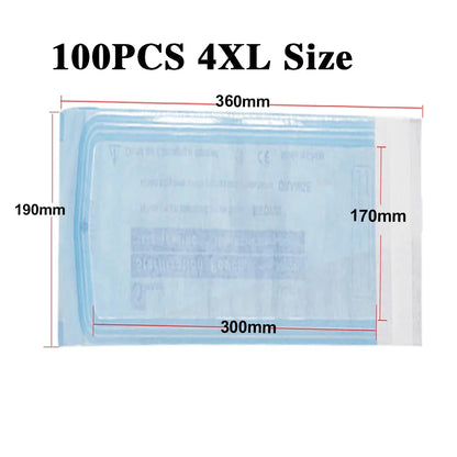 100PCS Self-Sealing Sterilization Pouches Bags 7 Size Disposable Nail Art Disinfection Bag Tattoo Nail Dental Tool Storage Bag