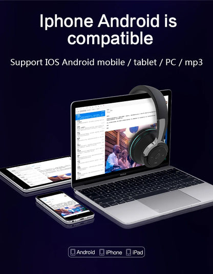 #Bluetooth Headphones Head-mounted Noise Reduction Wireless Headset for Phones PC Gaming Headsets Heavy Bass Colorful LED Lights