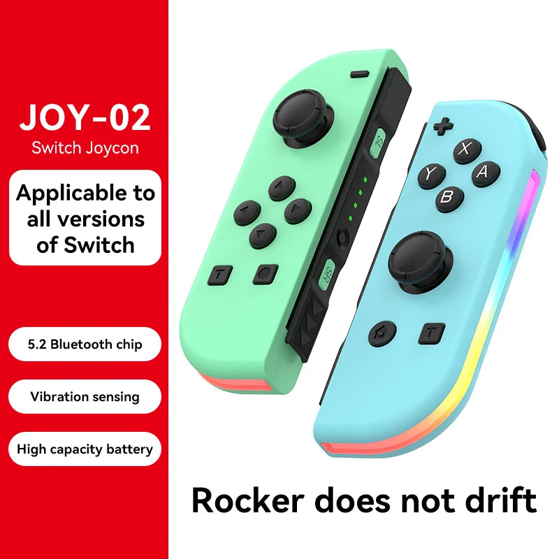JOY 02 Wireless Gamepad RGB LED 5.2 BT Switch L/R Joypad for Nintendo Switch/Lite/Oled Cons Joystick with Dual Vibration For PC
