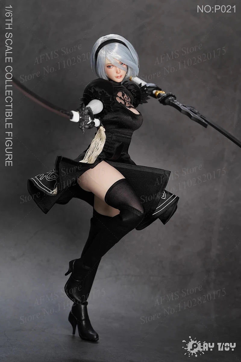 PLAY TOY P021 1/6 Scale Collectible Figure Nier Beauty 2B Sister Medical Gradesilicone Body 12'' Women Soldier Action Figures