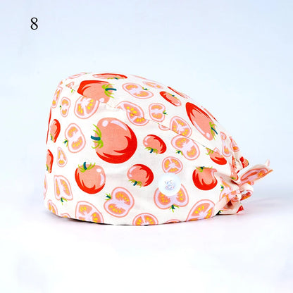 Floral Soft Hat Printing Nurse Sweat-absorbent Head Wrap Towel Surgical Anti-Dirty Pure Cotton Cap With Button Scrub Cap