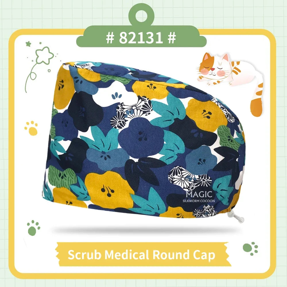 Nice-looking Printing Doctor Hat Surgical Cap for Long Hair Classic Nurse Baotou Caps Women Men Sweat-absorbent Towel Scrub Hat