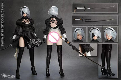 PLAY TOY P021 1/6 Scale Collectible Figure Nier Beauty 2B Sister Medical Gradesilicone Body 12'' Women Soldier Action Figures
