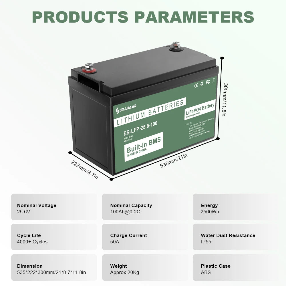 LiFePO4 Battery 100 200AH Lithium Battery, Built-in 200A BMS, 4000+ Cycles for RV, Off-Grid, Solar Power System, Marine Ect
