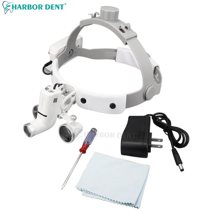 Dental 2.5X 3.5X Loupe With Mental Box 5W Adjustable Spotlight Head Mounted Magnifying Glass Dentistry Headlight