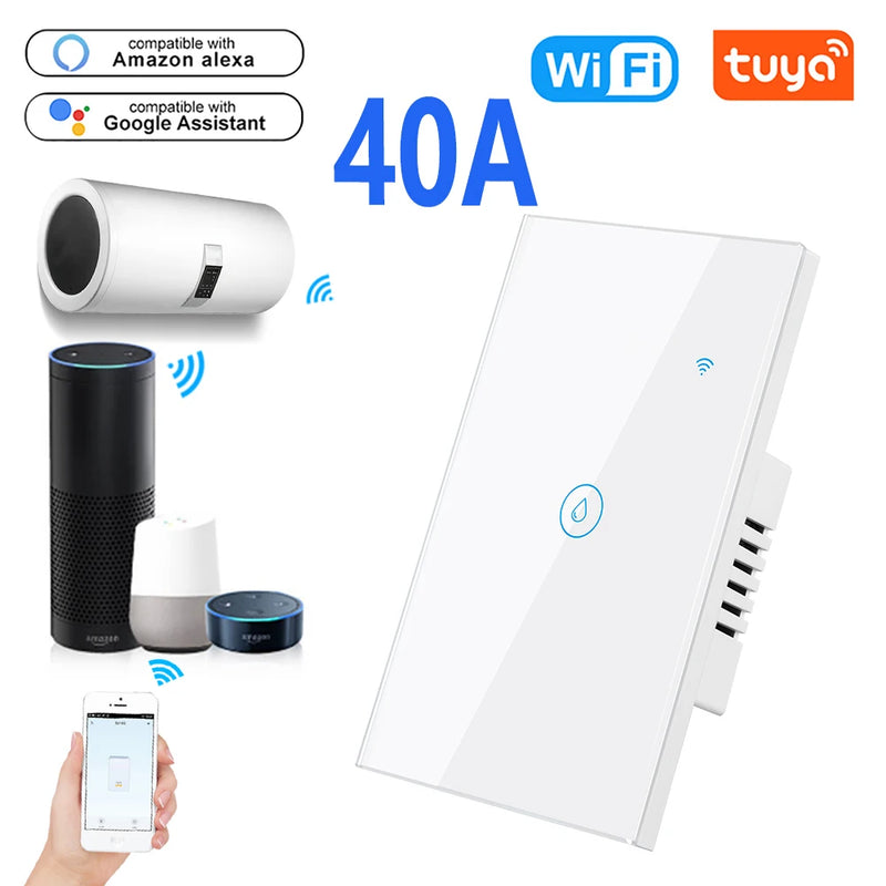 Water Heater Switches EU/UK/US/Brazil Standard 20A 40A 8000W Voice Touch Panel Timer Alexa Google Home Wifi Sensor Smart Switch