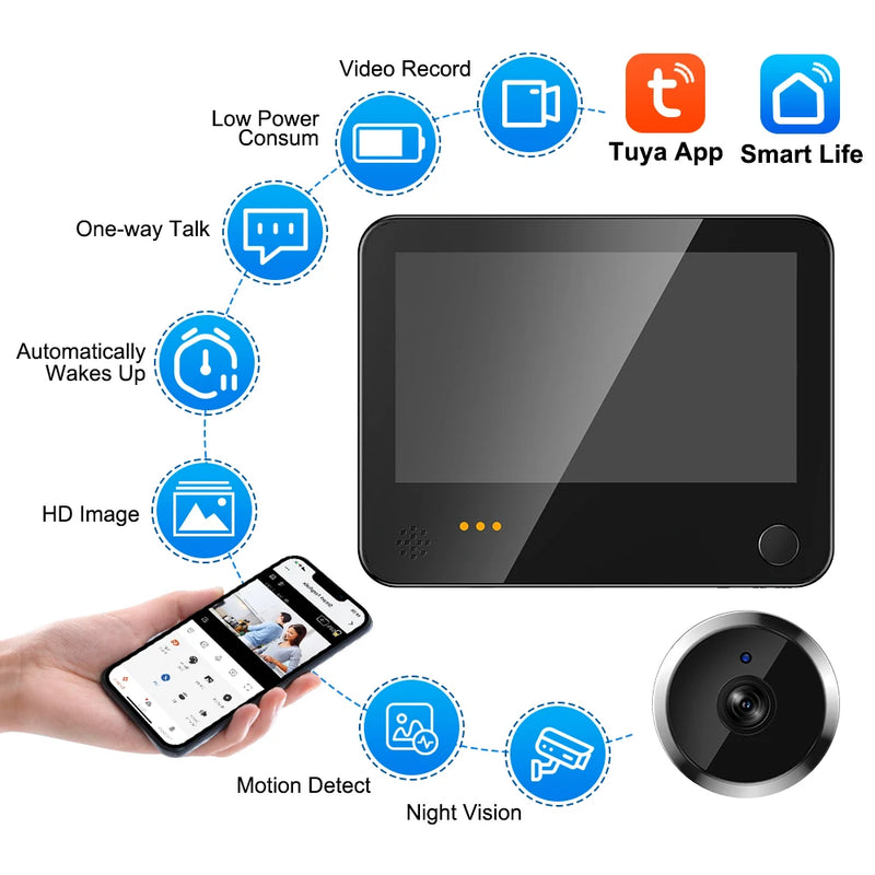 ELECTOP Tuya Smart Home Radar Doorbell With Camera Wifi Digital Door Peepholes PIR Night Vision Motion Detection Home Intercom