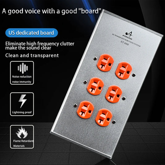 ATAUDIO HIFI Power Filter Audio Noise AC Power Conditioner Power Purifier Surge Protection with EU Outlets Power Strip