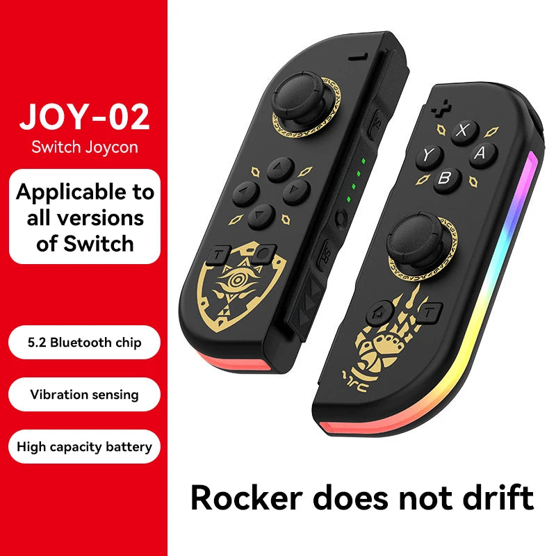 JOY 02 Wireless Gamepad RGB LED 5.2 BT Switch L/R Joypad for Nintendo Switch/Lite/Oled Cons Joystick with Dual Vibration For PC