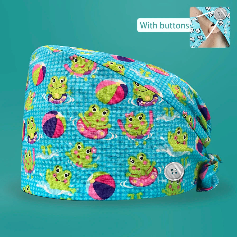 Personalized Printing Doctor Surgical Cap Long Hair Classic Nurse Toe Hat for Men Women Sweat-absorbent Towel Cotton Scrub Cap