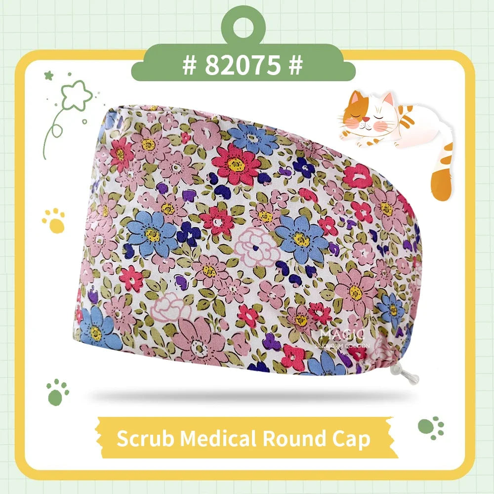 Nice-looking Printing Doctor Hat Surgical Cap for Long Hair Classic Nurse Baotou Caps Women Men Sweat-absorbent Towel Scrub Hat