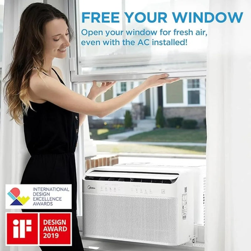 12,000BTU U-Shaped Smart Inverter Air Conditioner–Cools up to 550Sq. Ft. Ultra Quiet with Open Window Flexibility Remote Control