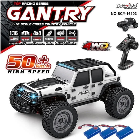 16103 50km/h 1/16 Fast Rc Cars Off Road 4WD with LED Headlights,2.4G Waterproof Remote Control Monster Truck for Adults and Kids