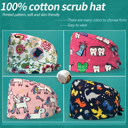 Personalized Printing Doctor Surgical Cap Long Hair Classic Nurse Toe Hat for Men Women Sweat-absorbent Towel Cotton Scrub Cap