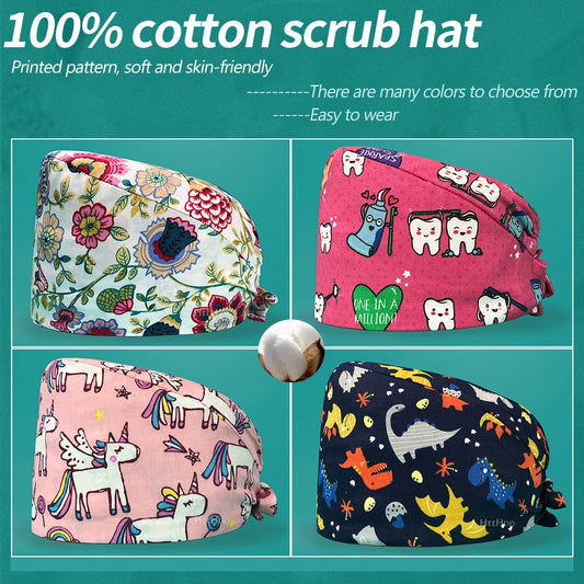 Personalized Printing Doctor Surgical Cap Long Hair Classic Nurse Toe Hat for Men Women Sweat-absorbent Towel Cotton Scrub Cap