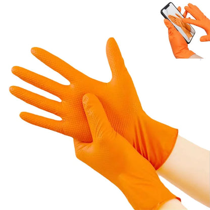 Disposable nitrile gloves orange or black diamond textured diamond heavy duty thickness 7 mil meet the standard for mechanical w