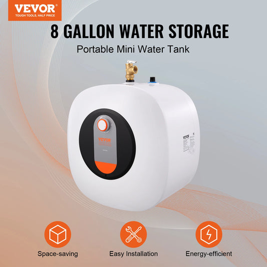VEVOR Electric Mini-Tank Water Heater, 2.5/4/8-Gal Tank Hot Water Storage, Safety Temperature Pressure Valve,for Kichen Bathroom