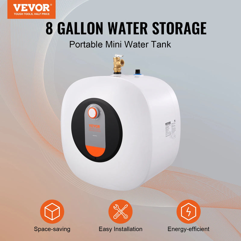 VEVOR Electric Mini-Tank Water Heater, 2.5/4/8-Gal Tank Hot Water Storage, Safety Temperature Pressure Valve,for Kichen Bathroom