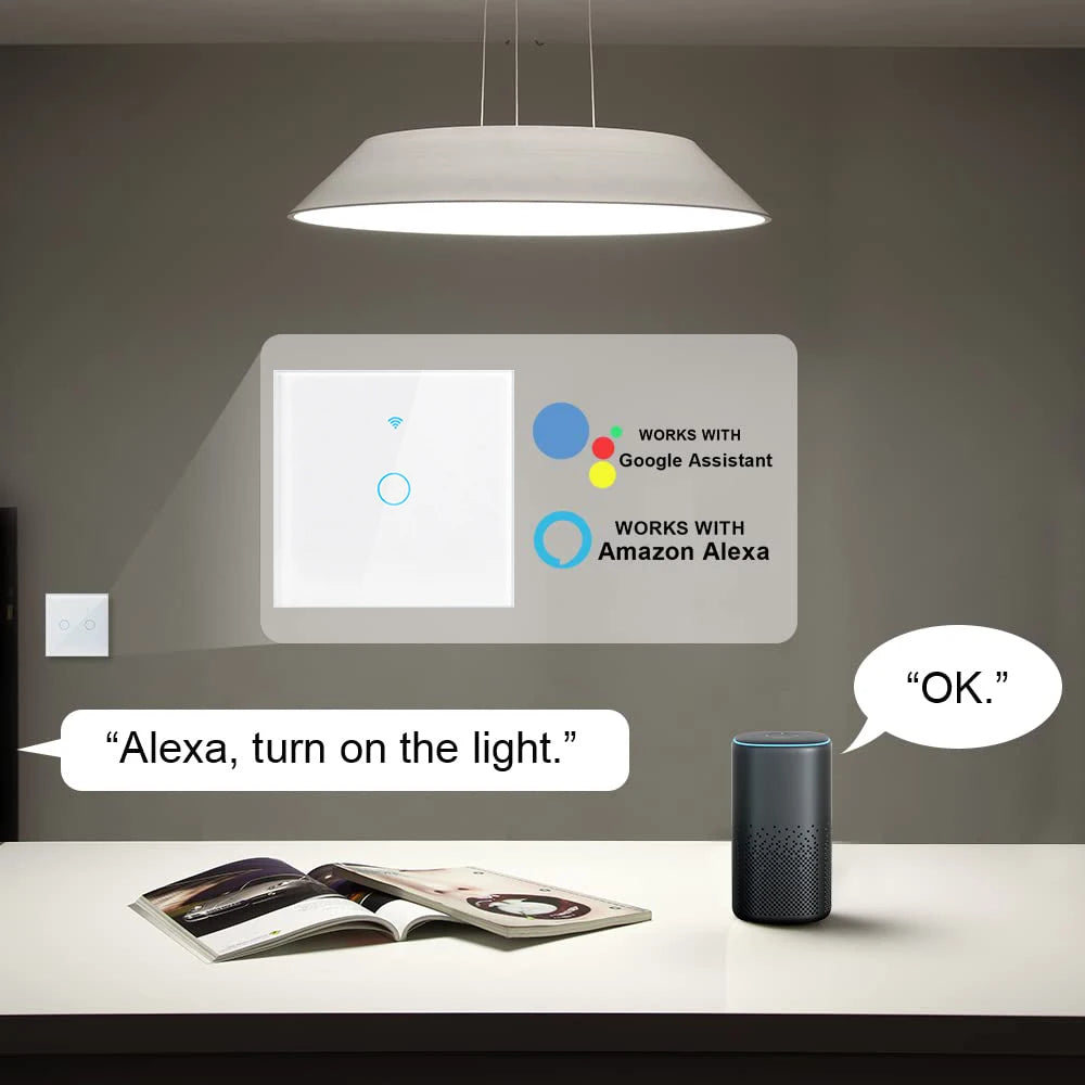 WiFi Smart Switch EU Neutral Wire/No Neutral Wire Touch Light Switch Works with Alexa Google Home Alice 1/2/3/4 Gang Smart Home