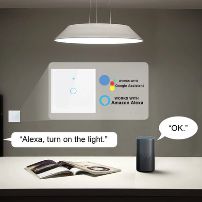 WiFi Smart Switch EU Neutral Wire/No Neutral Wire Touch Light Switch Works with Alexa Google Home Alice 1/2/3/4 Gang Smart Home