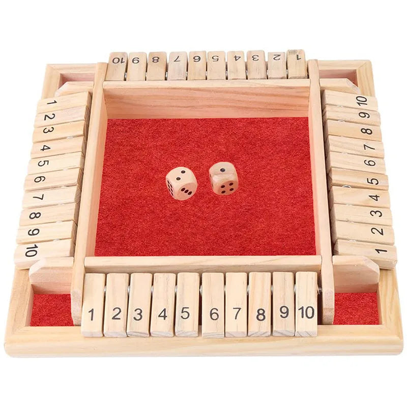 Deluxe Four Sided 10 Numbers Shut The Box Board Game Set Toy Dice Party Club Drinking Games for Adults Families