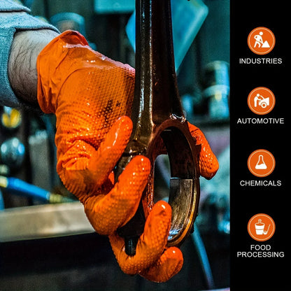 Pack 20/50pcs 8 Mil Nitrile Gloves-Heavy Duty Mechanic Gloves, With  Grip - Powder And Latex Free Disposable Gloves Black Orange