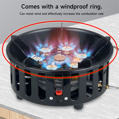 7-Core Camping Stove High-Power Strong Fire Portable Tourist Gas Burner Windproof Electronic Ignition Camping Equipment