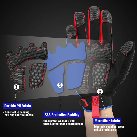 WORKPRO Heavy Duty Work Gloves Synthetic Leather Mechanic Gloves Impact Working Gloves PVC Protection Touch Screen