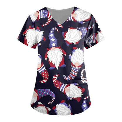 Women's medical gown Halloween pumpkin Christmas reindeer V-neck clinical gown short sleeved patch top women's surgical nurse