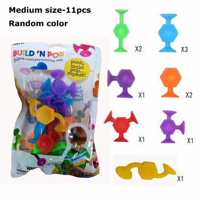 Soft Silicone Building Blocks Toy Animal Shape Suction Toy for Kids Stress Release Parent-Child Interactive Game Sucker Bath Toy