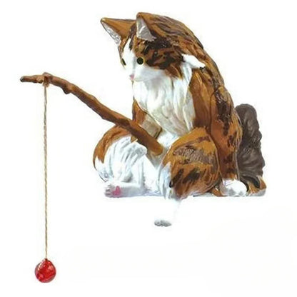 Lovely  Fishing Cat Fishbowl Fishing Figure Fisherman Figurine Cat Fishing Rod Seals Figures Cat Decoration Interior Accessories