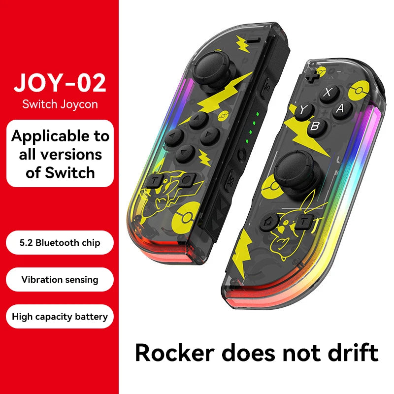 JOY 02 Wireless Gamepad RGB LED 5.2 BT Switch L/R Joypad for Nintendo Switch/Lite/Oled Cons Joystick with Dual Vibration For PC